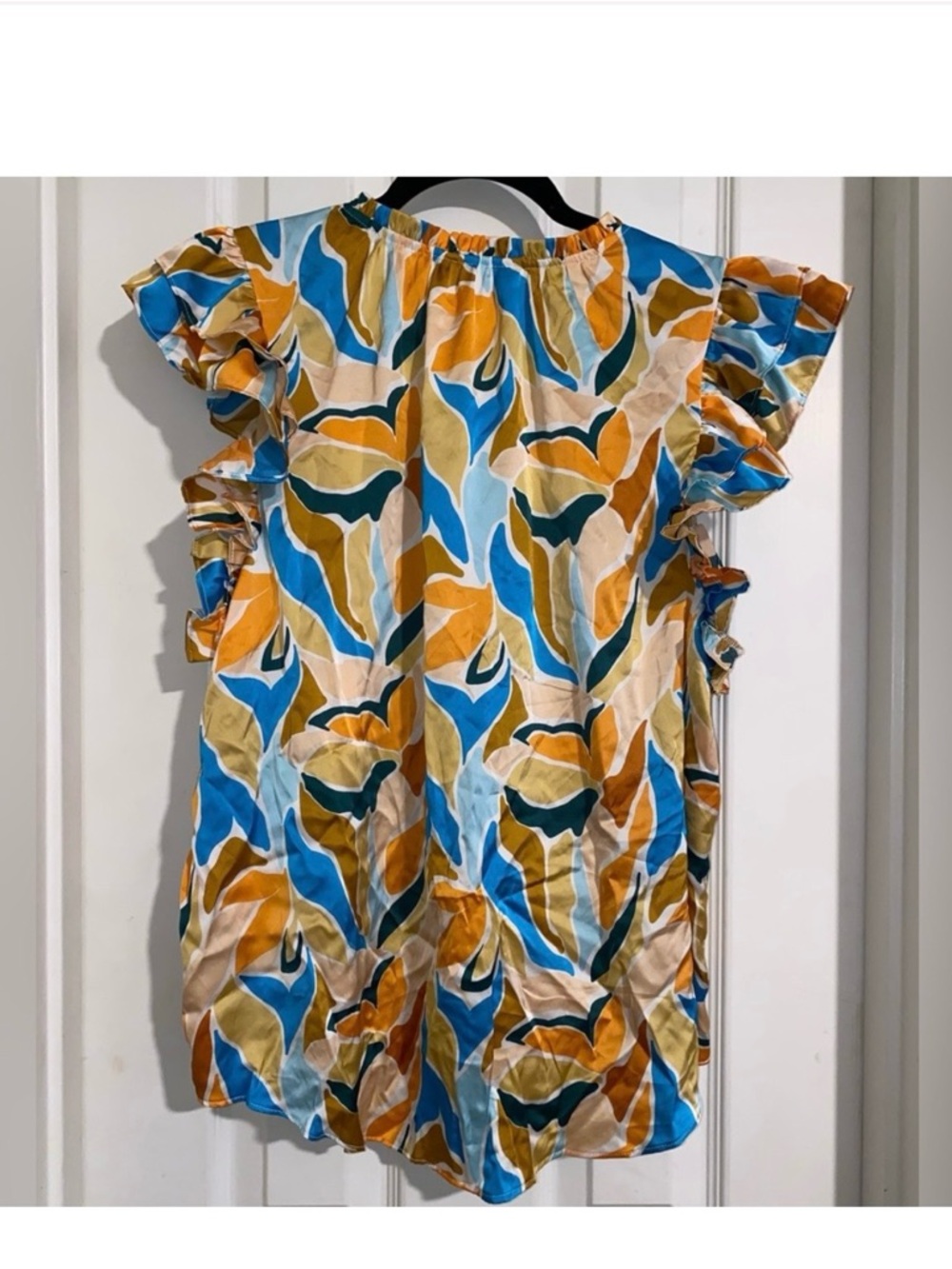 V-Neck Flutter Sleeve Blouse in Yellow Multi - Picture 2 of 6